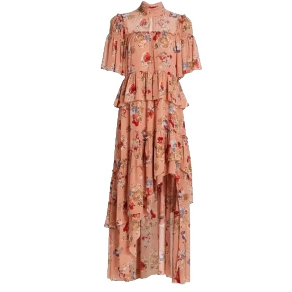 Cinq à Sept‎ Jamie Blush Pink Floral Georgette Tiered Maxi Dress 4 Soft Coquette